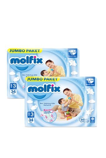Molfix Midi 3 Numara Cırtlı Bebek Bezi 2x34 Adet
