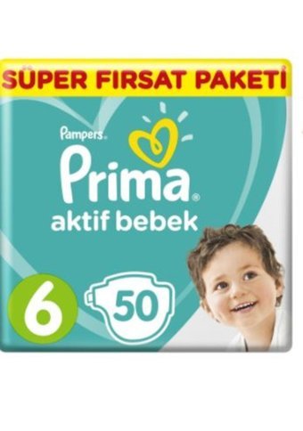 Prima Aktif Bebek 6 Numara Cırtlı Bebek Bezi 6x50 Adet