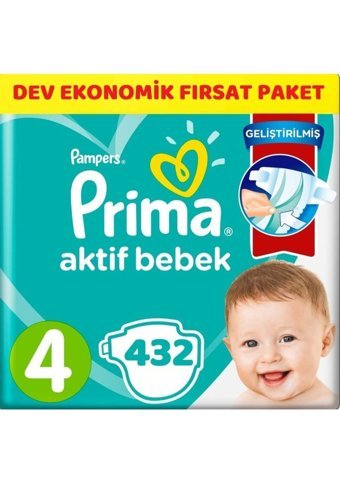 Prima Dev Ekonomik Fırsat Paket 4 Numara Cırtlı Bebek Bezi 432 Adet