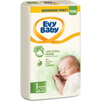 Evy Baby Ekonomik Paket Yenidoğan 1 Numara Cırtlı Bebek Bezi 40 Adet