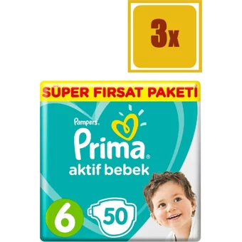 Prima Aktif Bebek 6 Numara Cırtlı Bebek Bezi 3x50 Adet