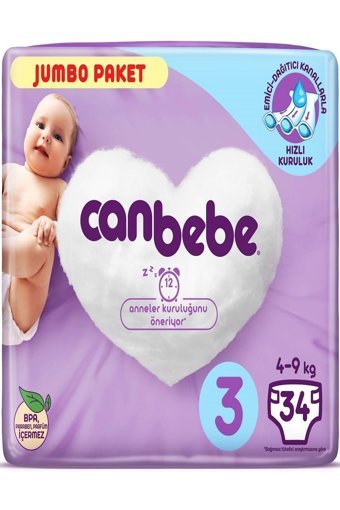 Canbebe Midi 3 Numara Bantlı Bebek Bezi 34 Adet