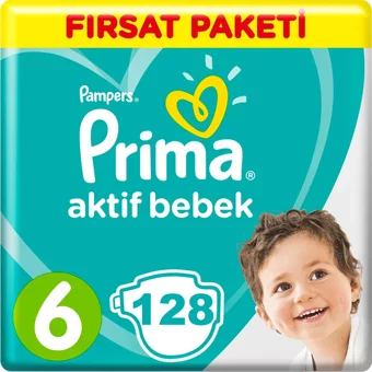 Prima Aktif Bebek 6 Numara Cırtlı Bebek Bezi 128 Adet