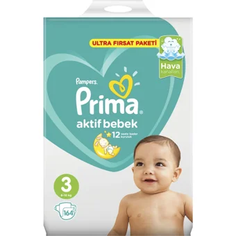 Prima Aktif Bebek 3 Numara Cırtlı Bebek Bezi 164 Adet