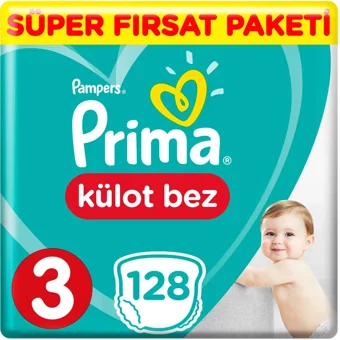 Prima Süper Fırsat Paketi 3 Numara Külot Bebek Bezi 128 Adet