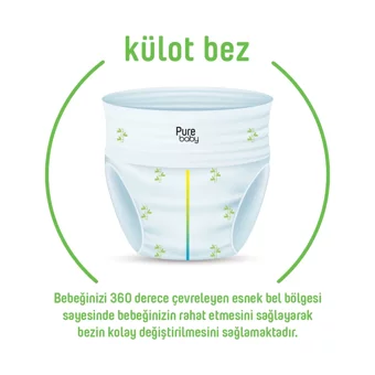 Pure Baby Bambu Özlü 5 Numara Organik Külot Bebek Bezi 120 Adet