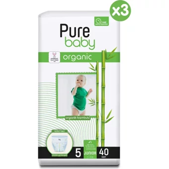 Pure Baby Bambu Özlü 5 Numara Organik Külot Bebek Bezi 120 Adet