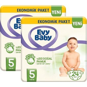 Evy Baby 2'li Fırsat Paketi 5 Numara Cırtlı Bebek Bezi 48 Adet