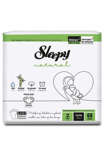 Sleepy Natural İkili Jumbo Paket 2 Numara Organik Göbek Oyuntulu Cırtlı Bebek Bezi 612 Adet