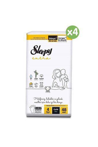 Sleepy Extra 4 Numara Organik Cırtlı Bebek Bezi 192 Adet