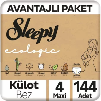 Sleepy Avantajlı Paket 4 Numara Organik Külot Bebek Bezi 144 Adet