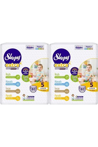 Sleepy Extra Günlük Aktivite 5 Numara Organik Cırtlı Bebek Bezi 160 Adet