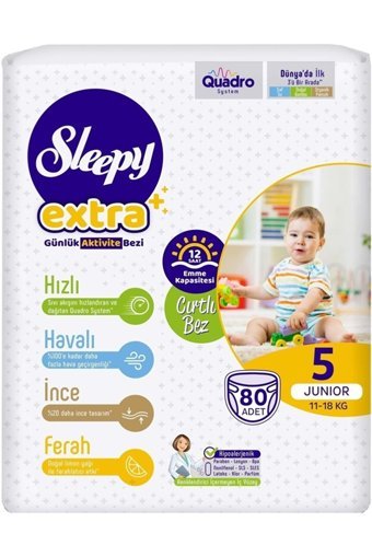 Sleepy Extra Günlük Aktivite 5 Numara Organik Cırtlı Bebek Bezi 160 Adet