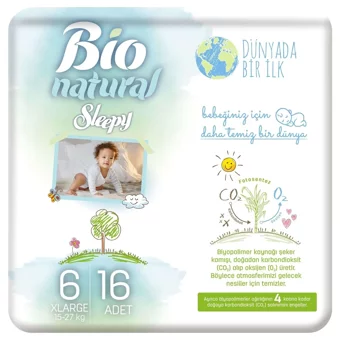 Sleepy Bio Natural XLarge 6 Numara Organik Cırtlı Bebek Bezi 16 Adet