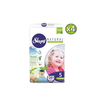 Sleepy Natural 5 Numara Organik Cırtlı Bebek Bezi 4x20 Adet