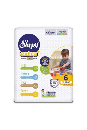 Sleepy Extra 6 Numara Organik Cırtlı Bebek Bezi 96 Adet