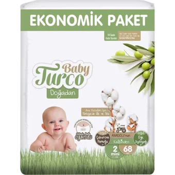 Baby Turco Doğadan 2 Numara Bantlı Bebek Bezi 68 Adet