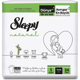 Sleepy Natural 5 Numara Organik Cırtlı Bebek Bezi 5x24 Adet