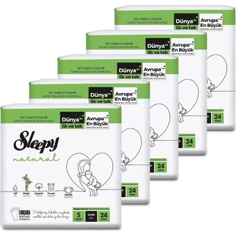 Sleepy Natural 5 Numara Organik Cırtlı Bebek Bezi 5x24 Adet