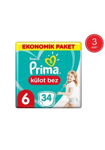 Prima Extra Large 6 Numara Külot Bebek Bezi 3x34 Adet