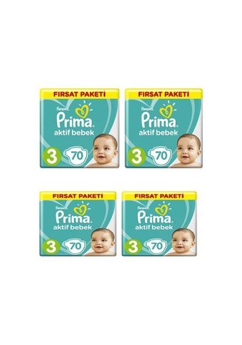 Prima Aktif Bebek 3 Numara Cırtlı Bebek Bezi 4x70 Adet