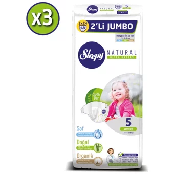 Sleepy Natural Ultra Hassas Junior 5 Numara Organik Cırtlı Bebek Bezi 3x48 Adet