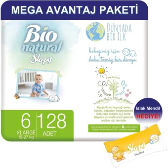 Sleepy Bio Naturel 6 Numara Organik Cırtlı Bebek Bezi 128 Adet