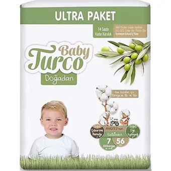 Baby Turco Doğadan XXLarge 7 Numara Cırtlı Bebek Bezi 112 Adet