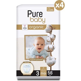 Pure Baby Pamuklu 3 Numara Organik Cırtlı Bebek Bezi 224 Adet