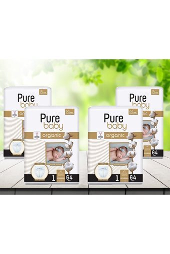 Pure Baby Organik 1 Numara Organik Cırtlı Bebek Bezi 4x64 Adet