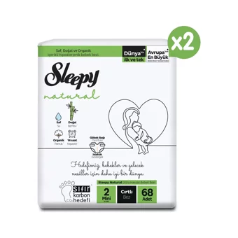 Sleepy Natural Mini Süper Paket 2 Numara Organik Göbek Oyuntulu Cırtlı Bebek Bezi 136 Adet