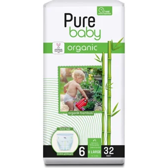 Pure Baby Bambu Özlü 6 Numara Organik Külot Bebek Bezi 32 Adet
