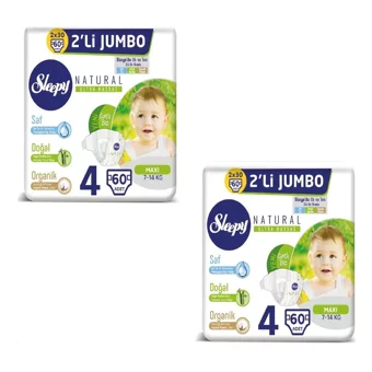 Sleepy Natural Ultra Hassas 4 Numara Organik Cırtlı Bebek Bezi 120 Adet