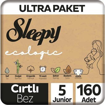 Sleepy Ecologic 5 Numara Organik Cırtlı Bebek Bezi 160 Adet