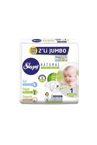 Sleepy Natural 1 Numara Organik Cırtlı Bebek Bezi 2x40 Adet