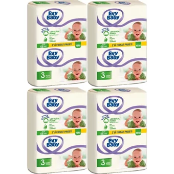 Evy Baby 2'li Fırsat Paketi Midi 3 Numara Cırtlı Bebek Bezi 272 Adet