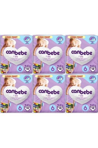 Canbebe 6 Numara Bantlı Bebek Bezi 6x18 Adet