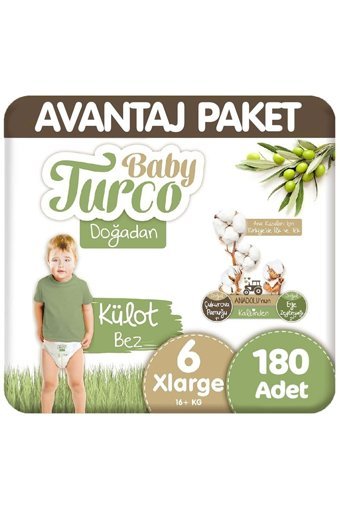 Baby Turco Doğadan 6 Numara Külot Bebek Bezi 3x60 Adet