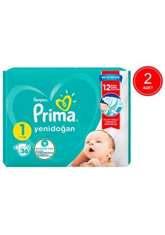 Prima Geliştirilmiş Yenidoğan 1 Numara Göbek Oyuntulu Cırtı Bebek Bezi 2x36 Adet