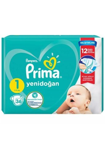 Prima Geliştirilmiş Yenidoğan 1 Numara Göbek Oyuntulu Cırtı Bebek Bezi 2x36 Adet
