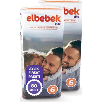 Elbebek Elite Extra Large 6 Numara Cırtlı Bebek Bezi 80 Adet