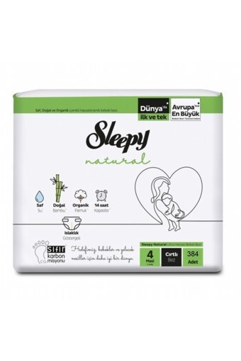 Sleepy Natural 4 Numara Organik Göbek Oyuntulu Cırtlı Bebek Bezi 384 Adet