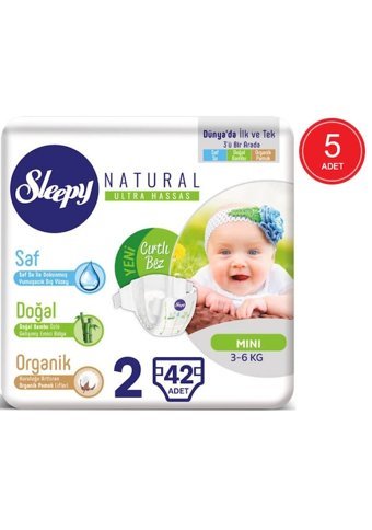 Sleepy Mini 2 Numara Organik Göbek Oyuntulu Cırtlı Bebek Bezi 5x42 Adet