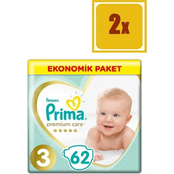 Prima Premium Care 3 Numara Cırtlı Bebek Bezi 2x62 Adet