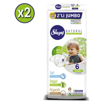 Sleepy Natural Ultra Hassas XL 6 Numara Organik Cırtlı Bebek Bezi 2x40 Adet