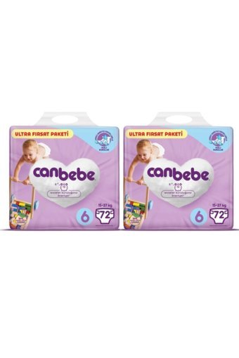 Canbebe XL 6 Numara Bantlı Bebek Bezi 2x72 Adet