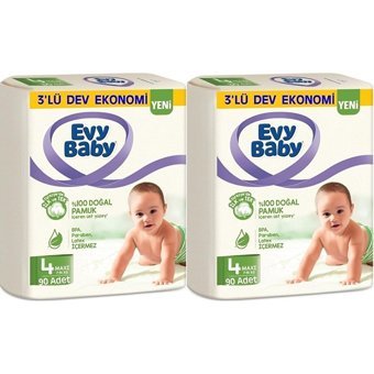 Evy Baby 3'lü Dev Ekonomi Maxi 4 Numara Cırtlı Bebek Bezi 2x90 Adet