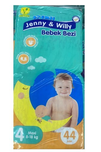 Jenny & Willy Vegan Kremli Maxi 3 Numara Cırtlı Bebek Bezi 44 Adet