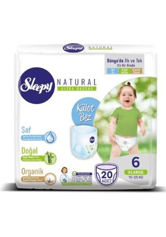 Sleepy Natural 6 Numara Organik Külot Bebek Bezi 20 Adet