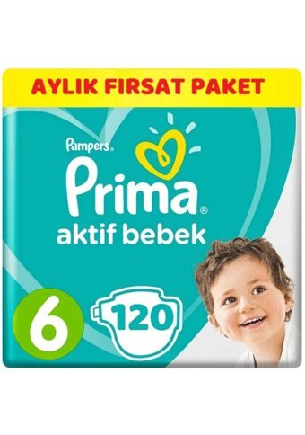 Prima Aktif Bebek 6 Numara Cırtlı Bebek Bezi 120 Adet